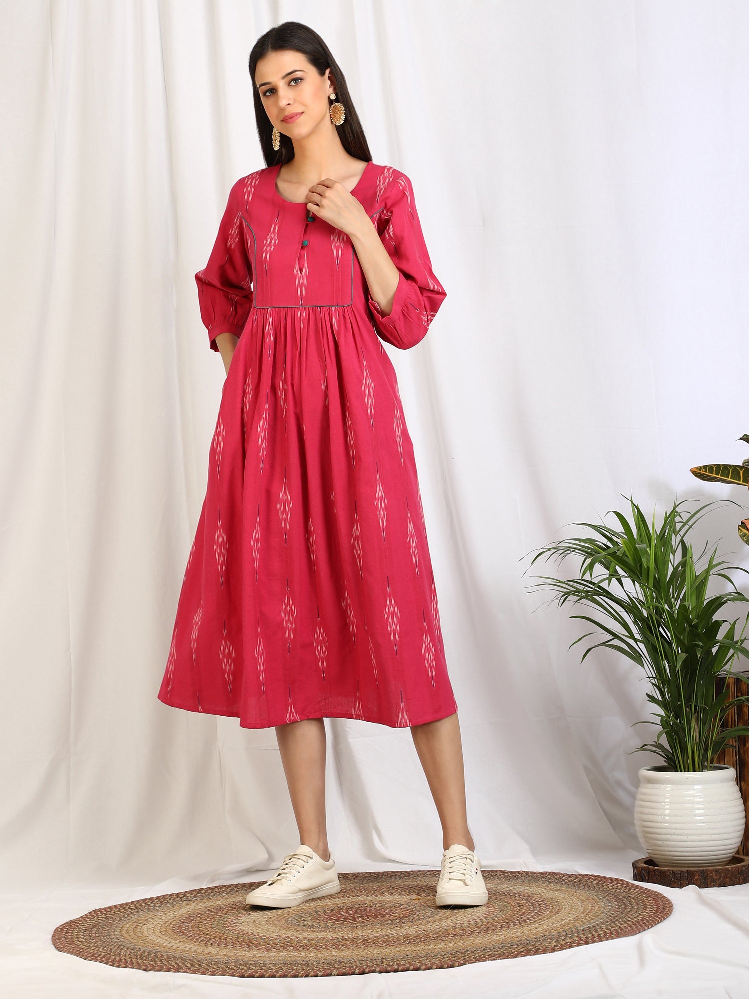 Pink Ikat Cotton Dress for women