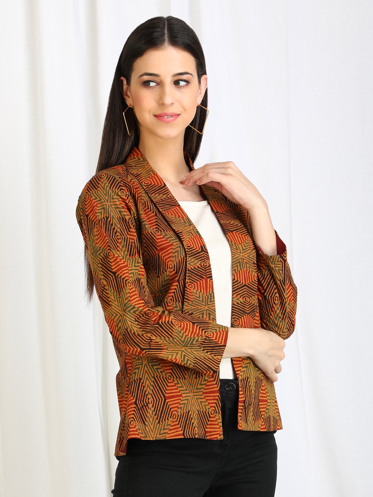 Ajrakh Handcrafted Cotton Blazer Jacket with Lining