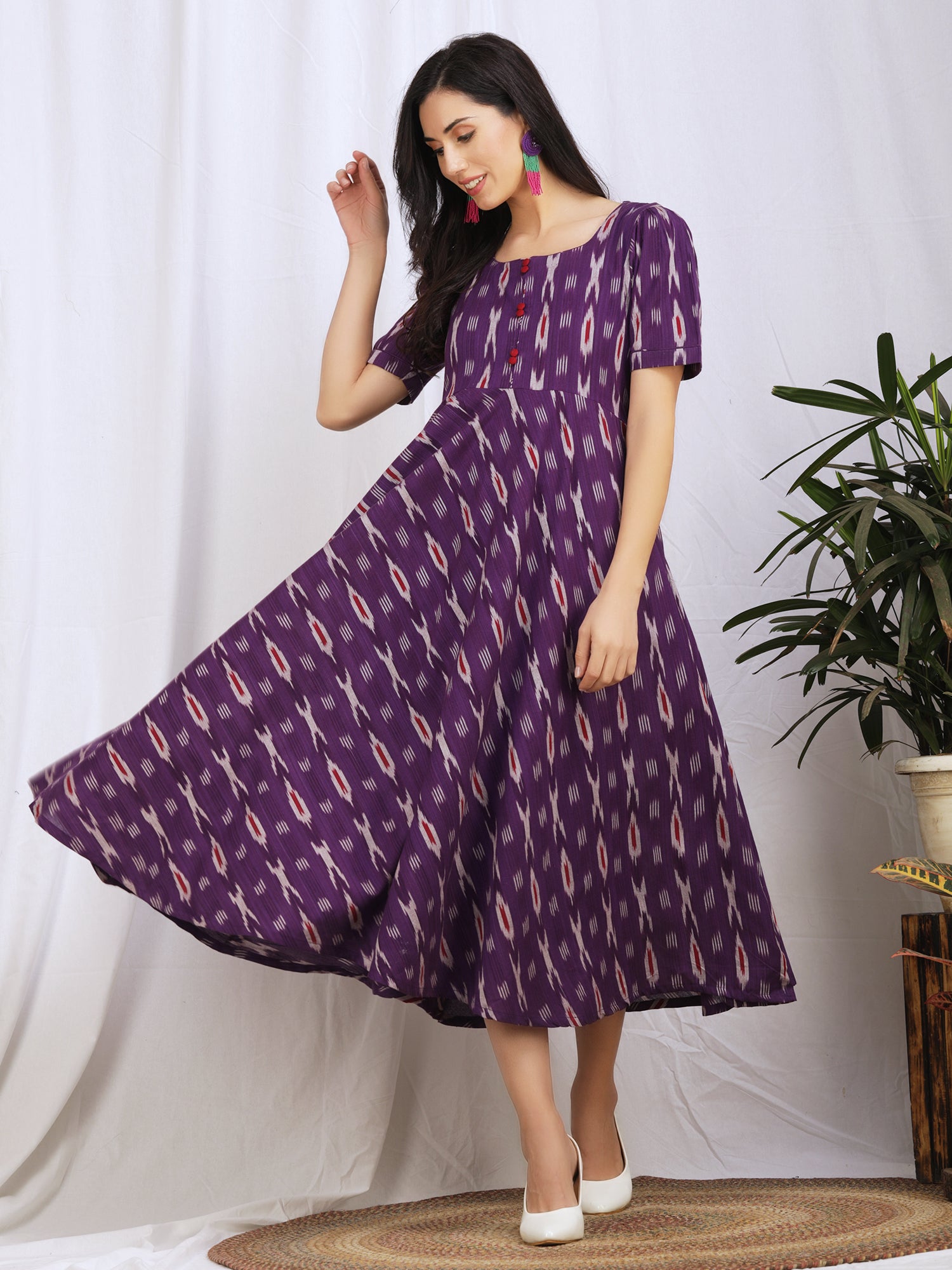 Purple Cotton Ikat Maxi Dress