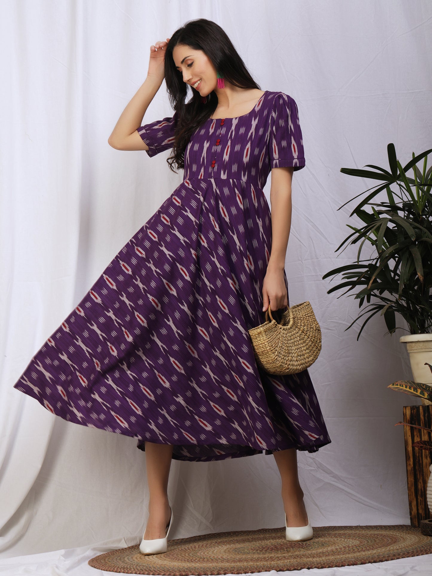 Purple Ikkat Cotton Maxi Dresses