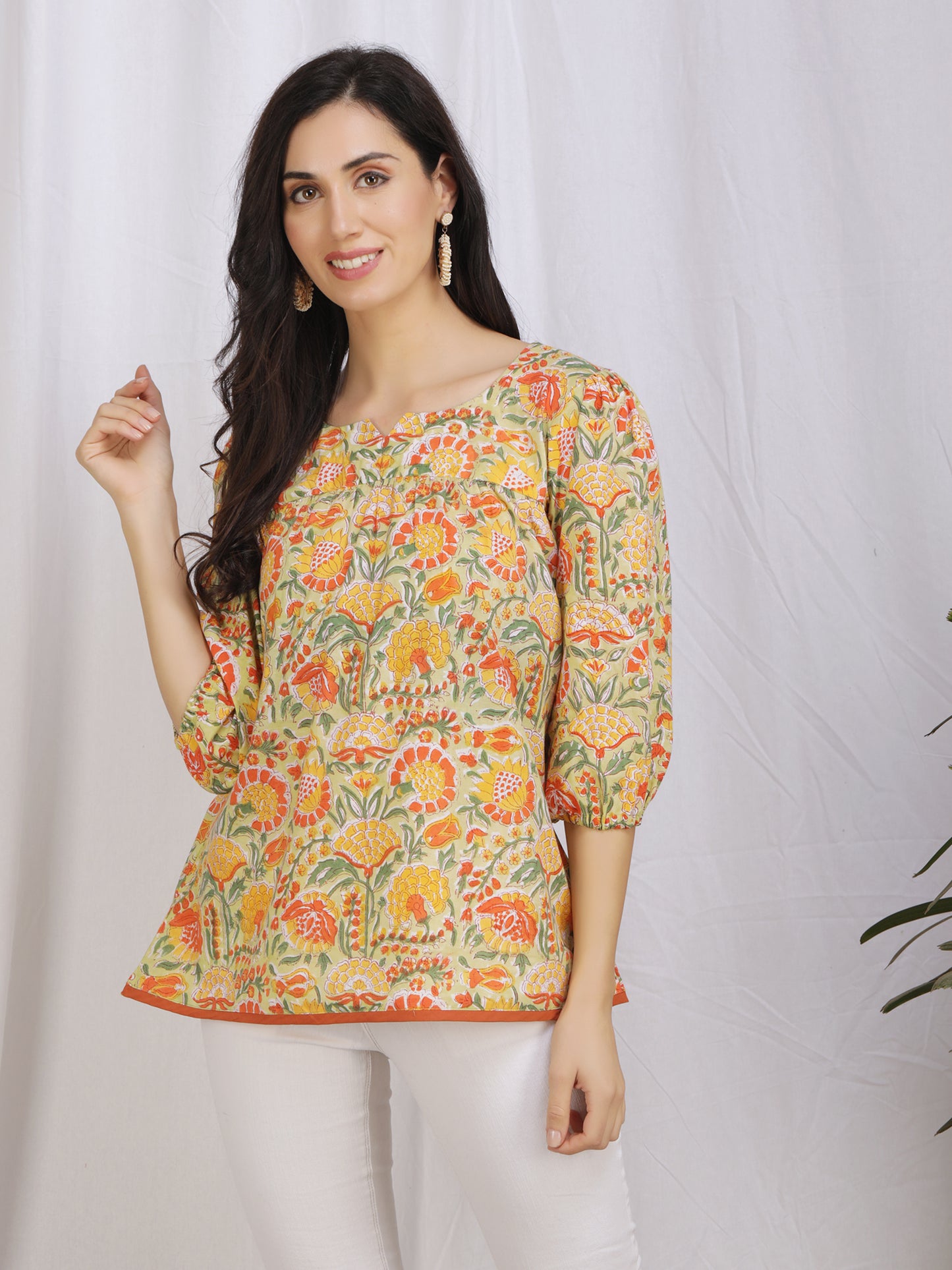 Floral Daabu Print Cotton Work Wear top for women
