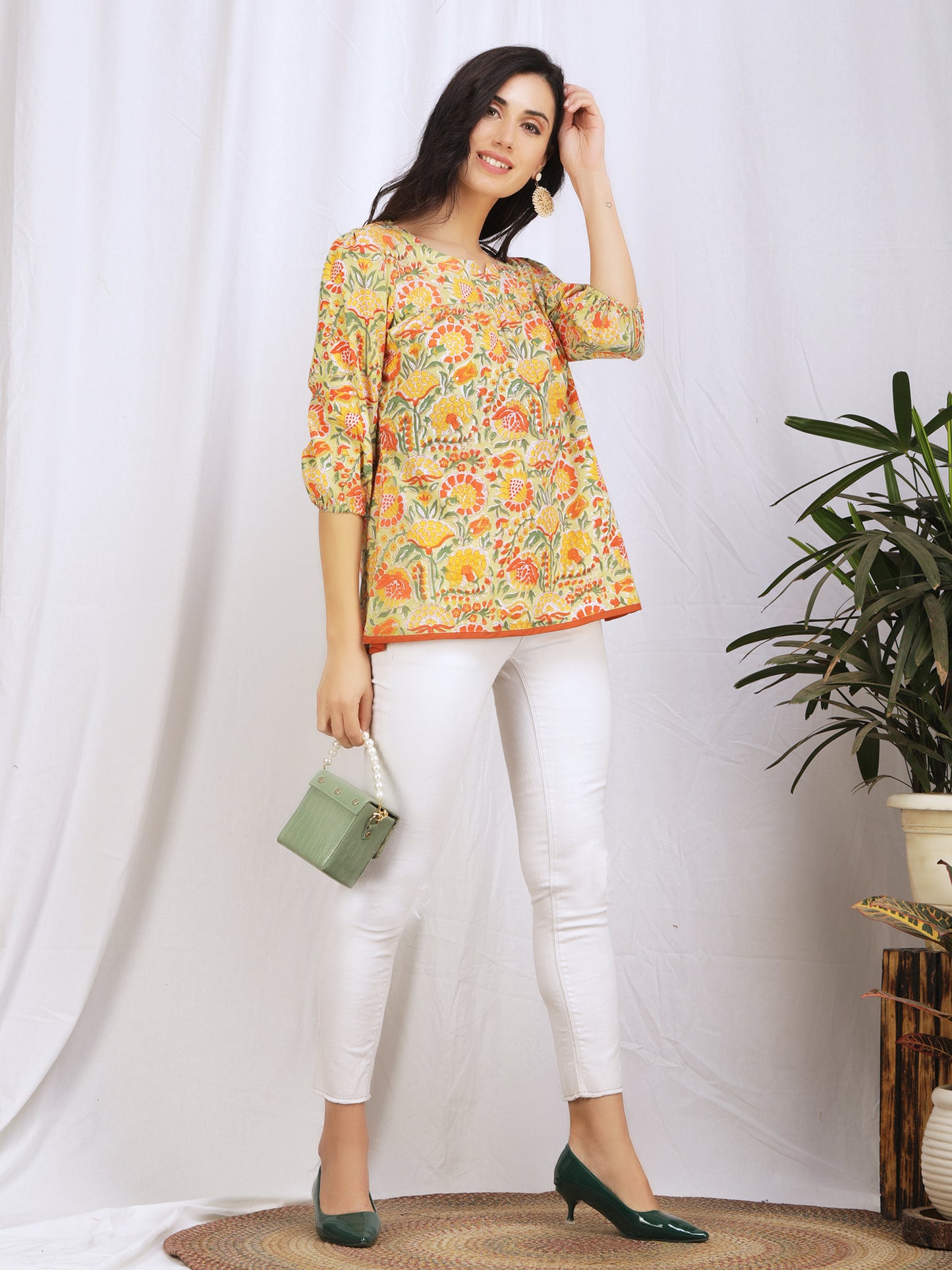 Beige Color Cotton Block Print Tops for Women  Work Wear Tops  CraftsandLooms –