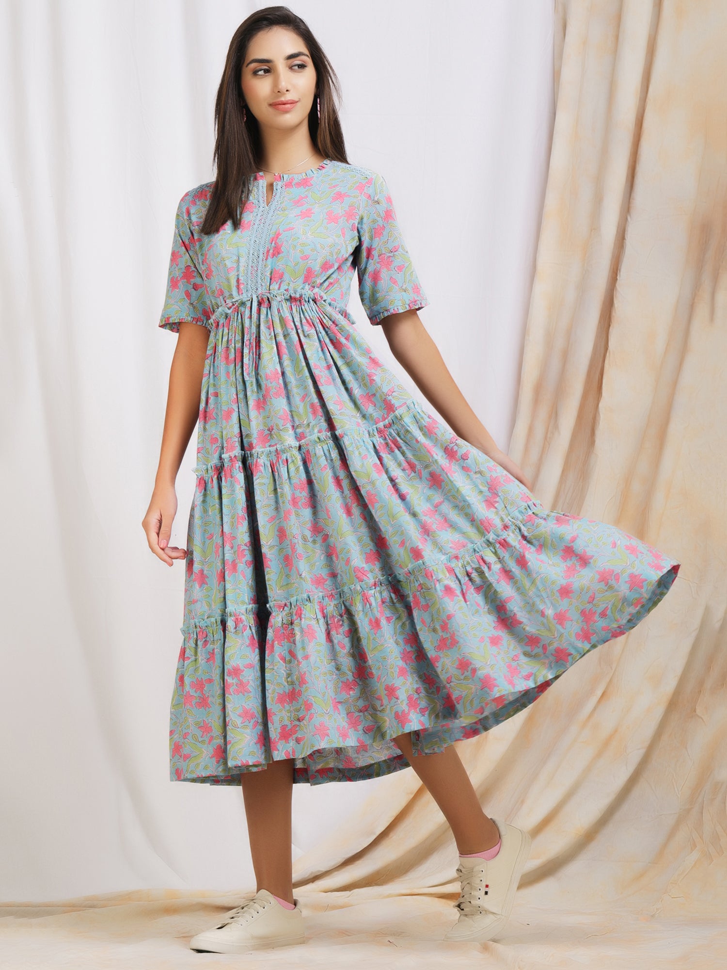 Buy Blue Cotton Button Down Dress for Women | Darzaania by CraftsandLooms –  CraftsandLooms.com