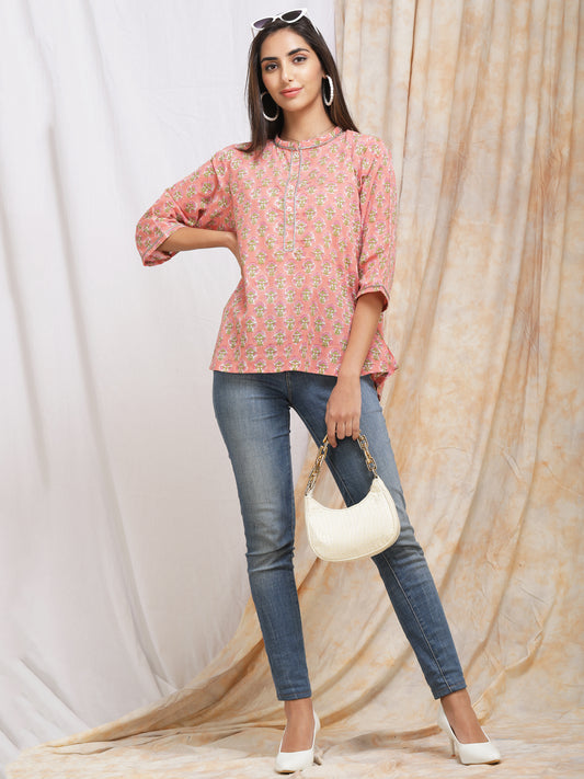 Peach Pink Cotton Top for Women 