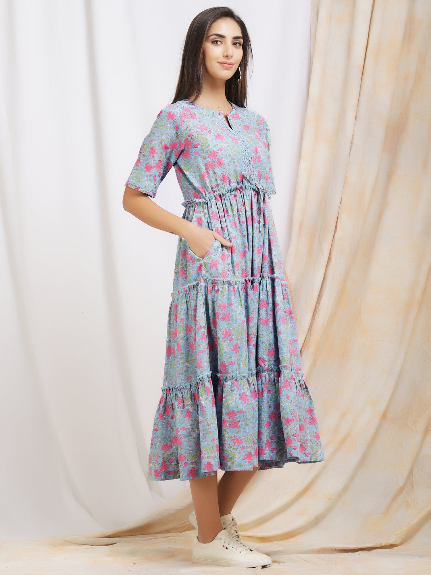 Tia Chevron 2 Tier Cotton Maxi Dress – Mouri