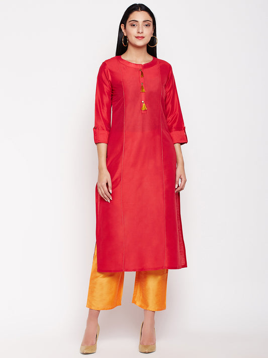 Red Cotton Silk Kurtis For Women Online