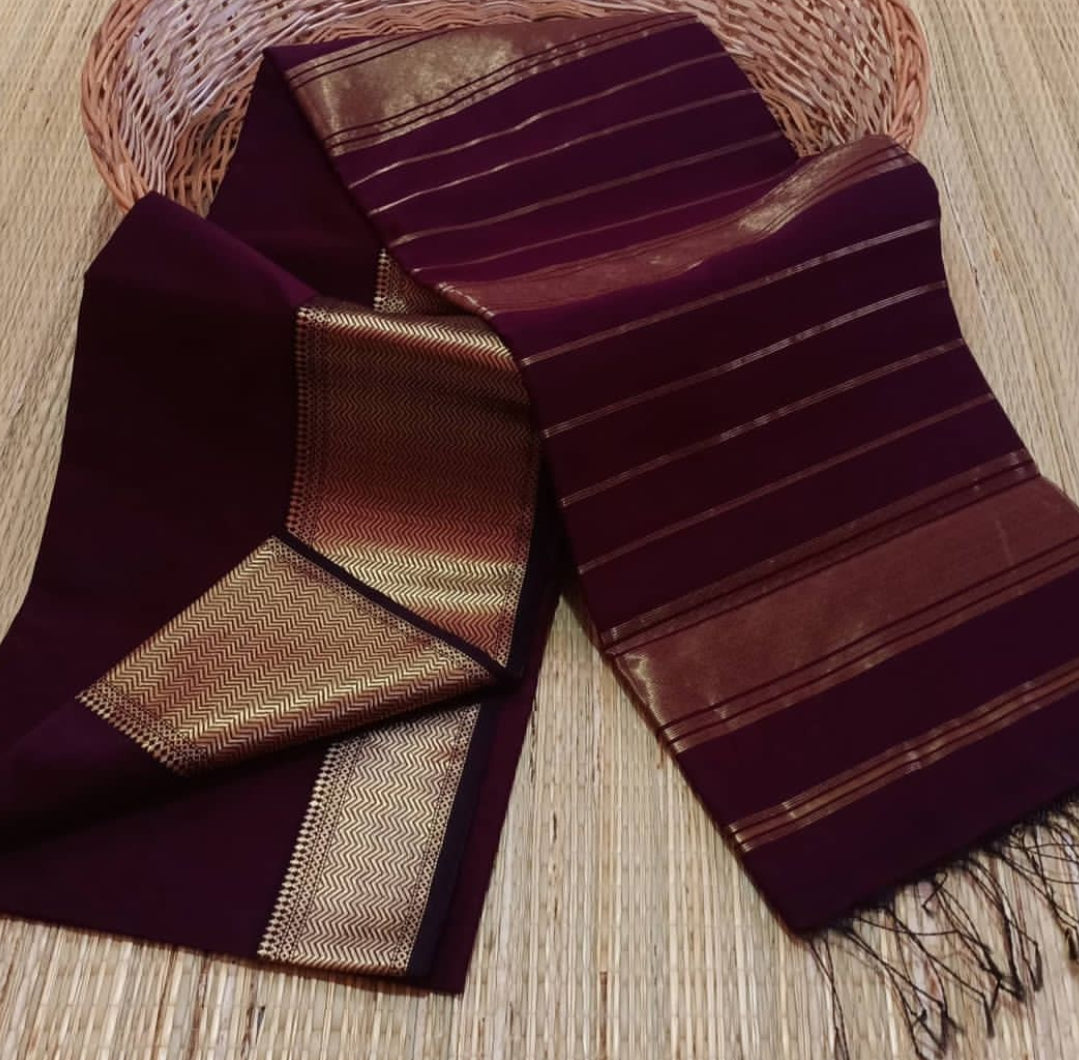 Purple burgundy Cotton Silk Saree online