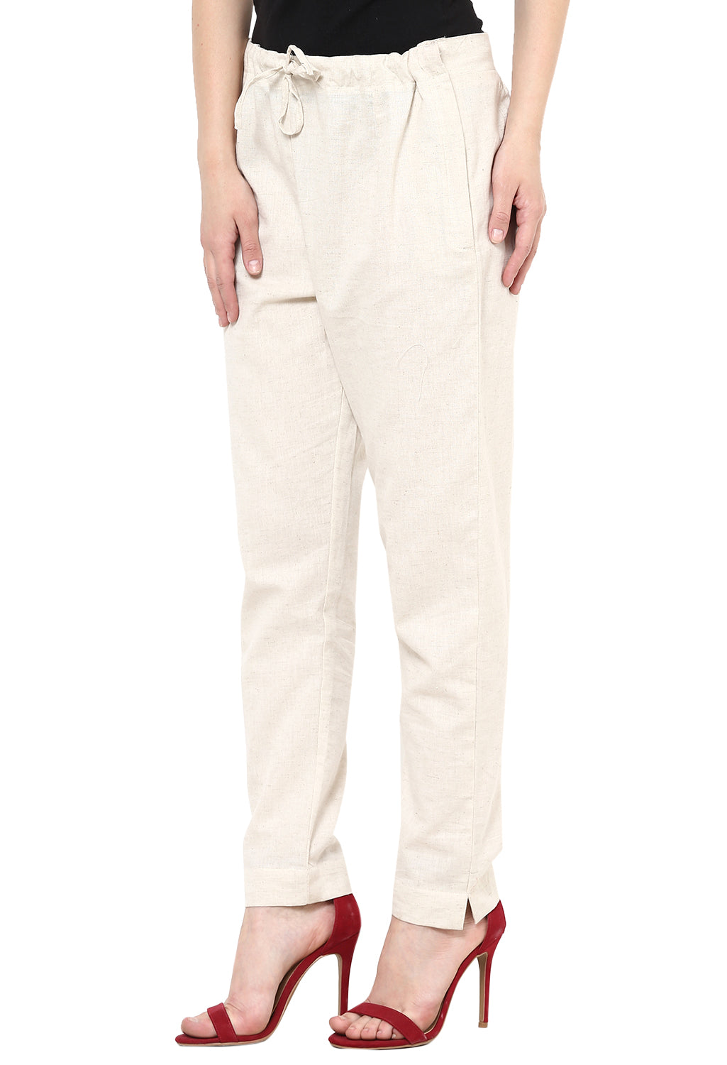 Off-white cotton pants for ladies