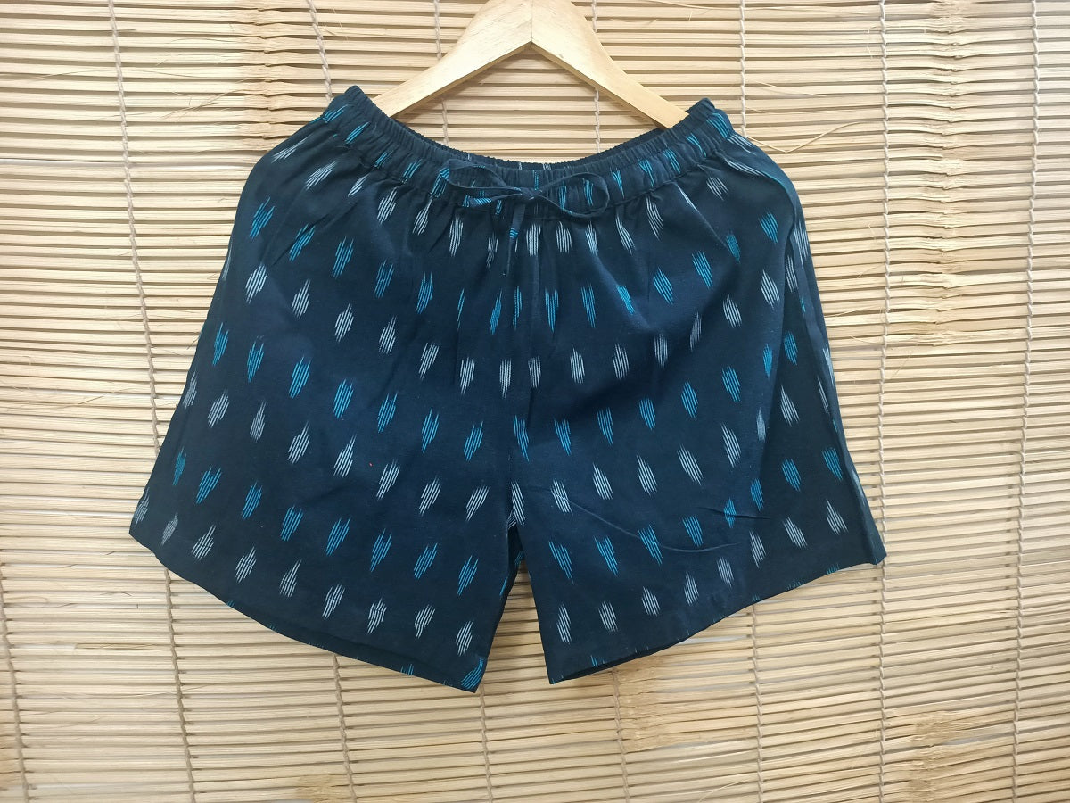 Black Ikat Cotton Shorts for women online