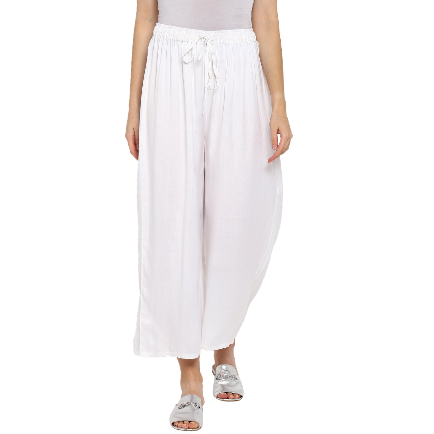 Palazzos & Salwars | White Flared Palazzo Pants | Freeup