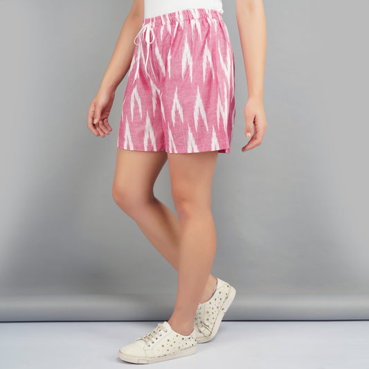 Pink Ikat Cotton Shorts for Women Online