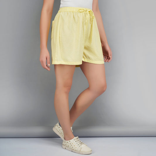Yellow Cotton shorts for women