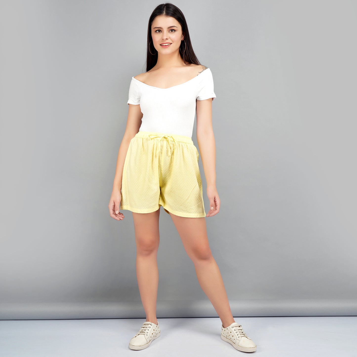 Yellow Cotton shorts for women
