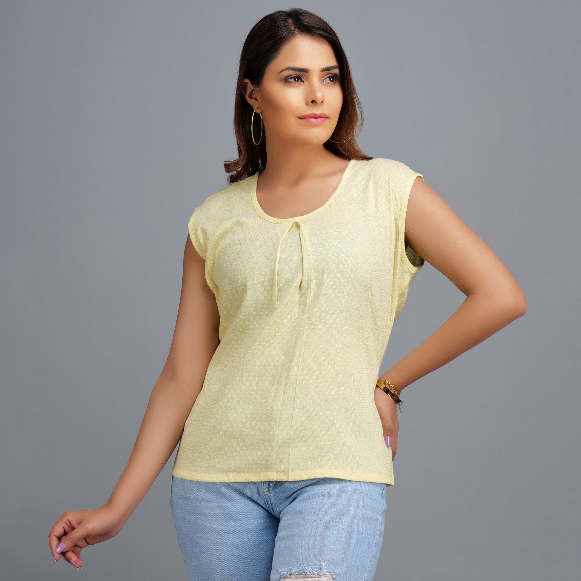 Yellow Sleeveless Cotton Tops for Women