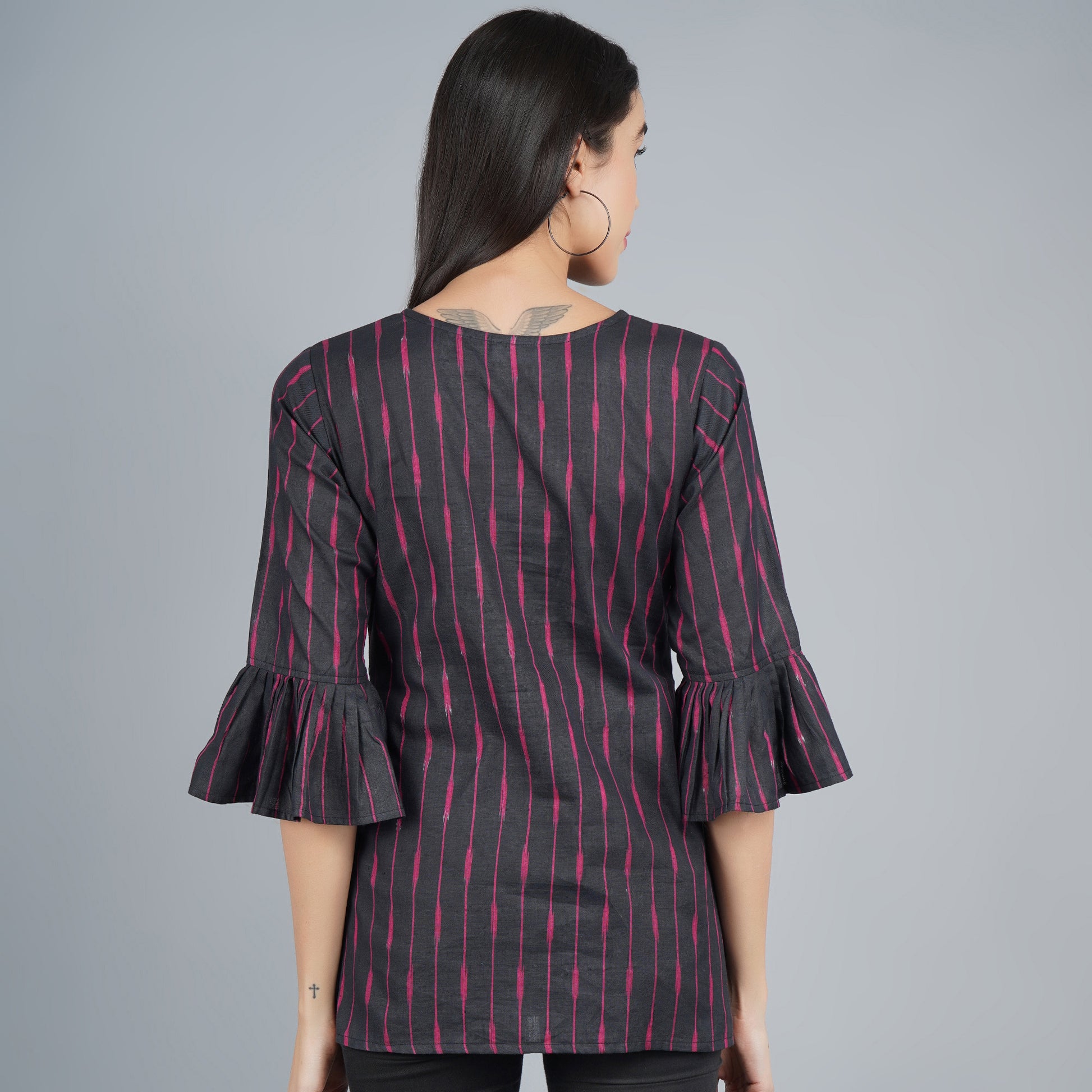 Black red stripe cotton top for women