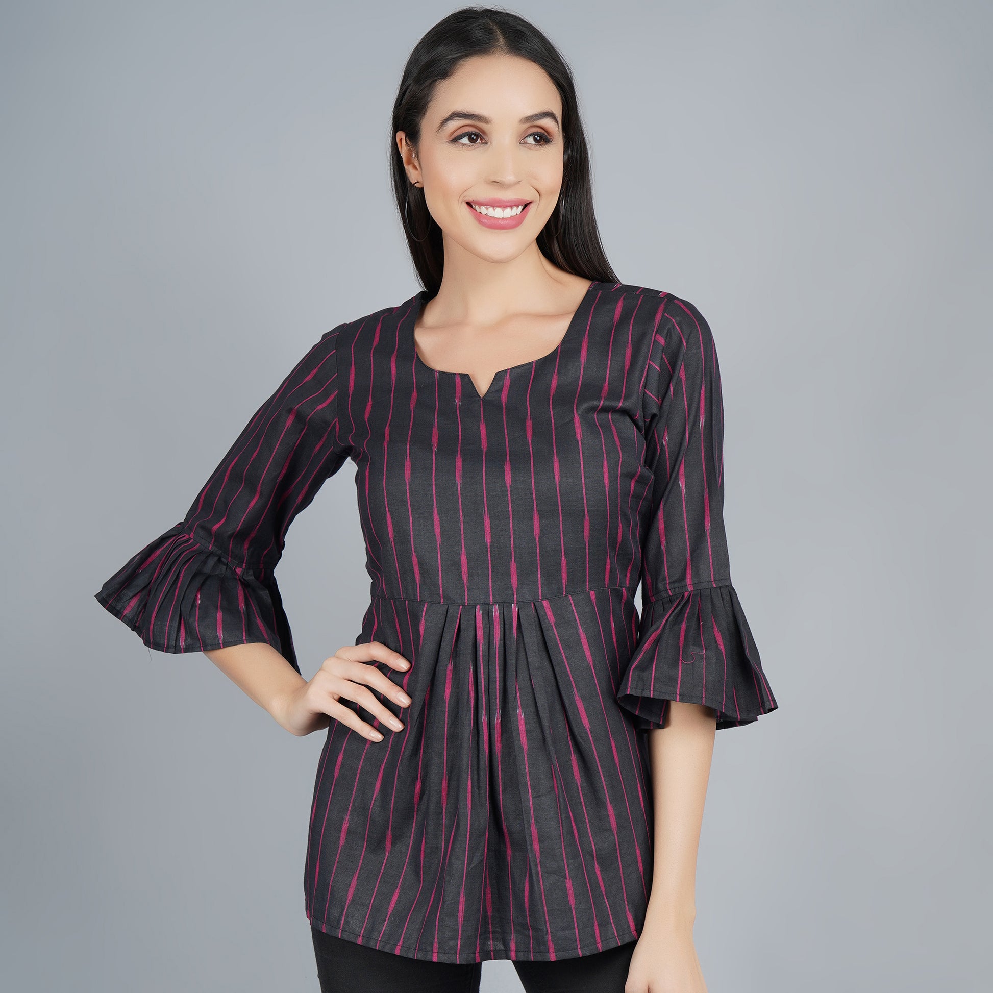 Black Styish cotto top with stripes