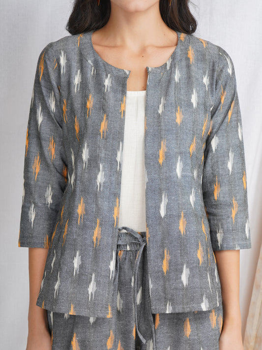 grey blazer jacket for women in ikat cotton