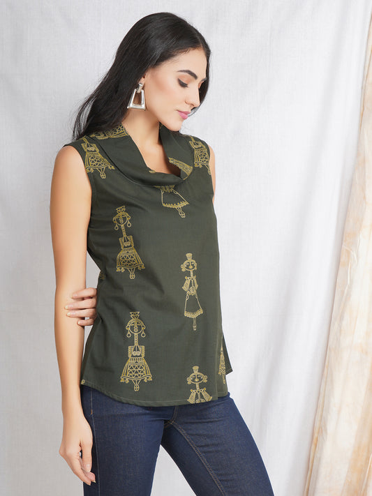 Green Olive Color Cotton Top