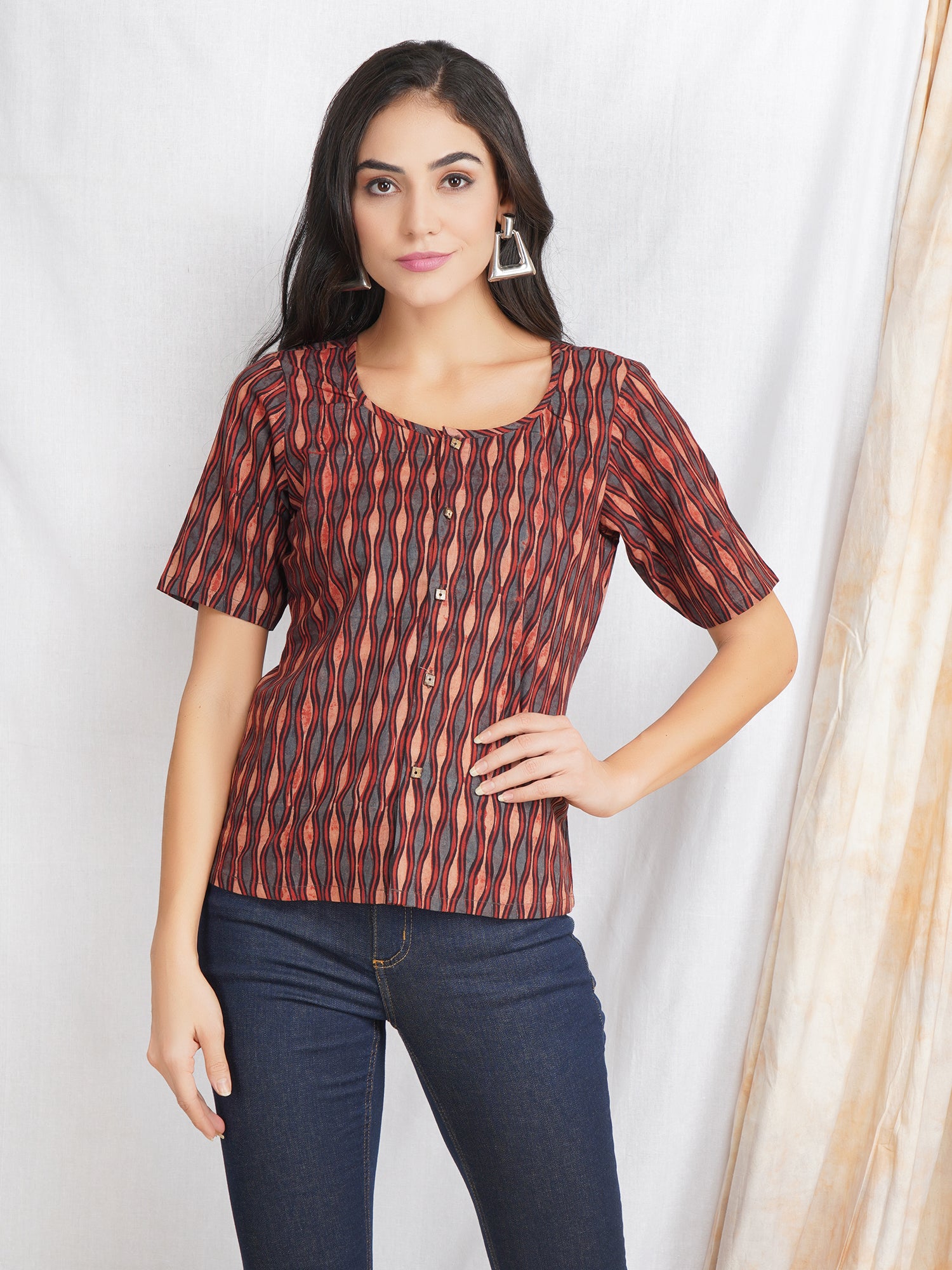 Ajrakh Block Printed Cotton Top by Darzaania