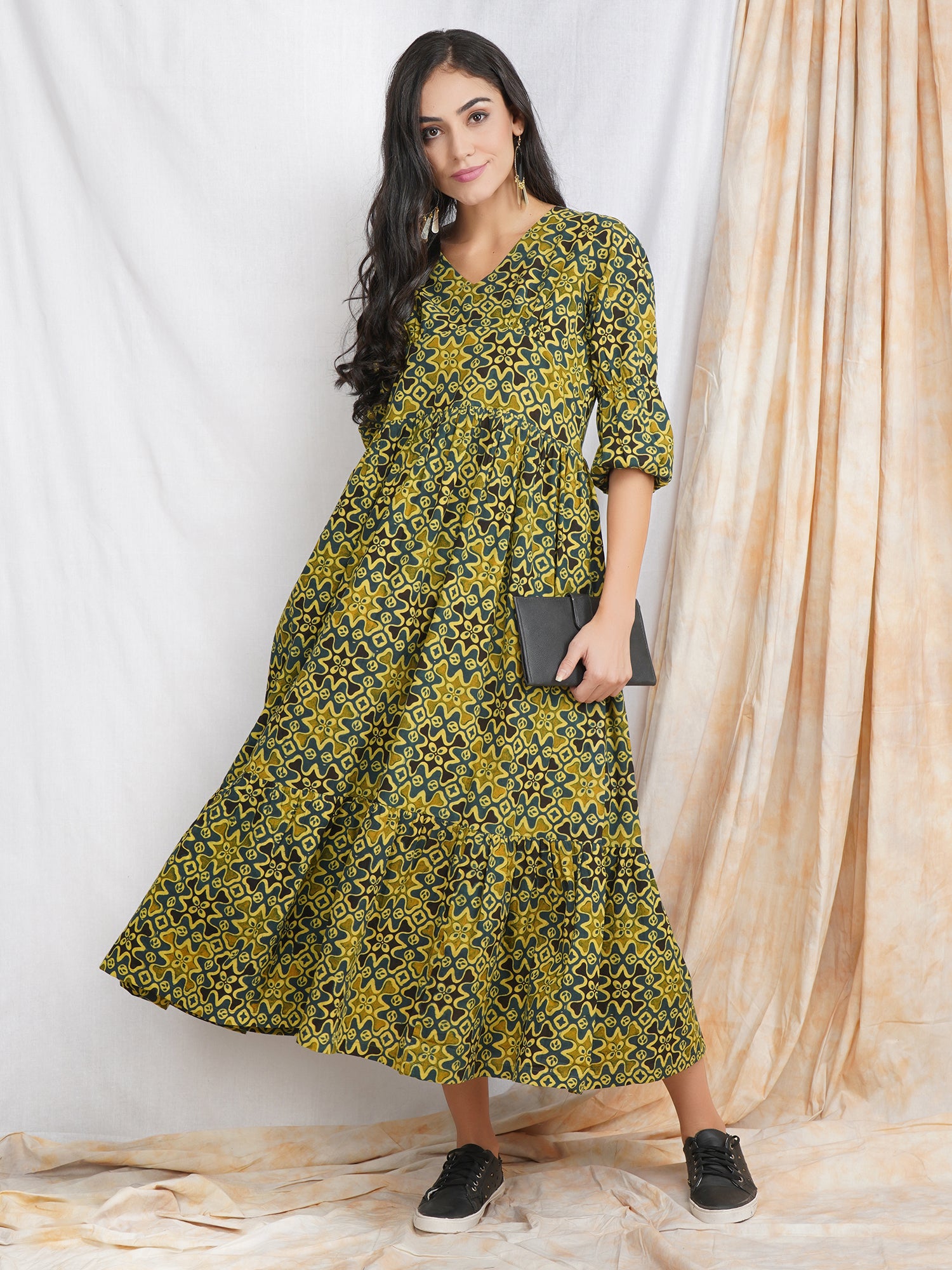 Green Ajrakh Hand Block Cotton dress