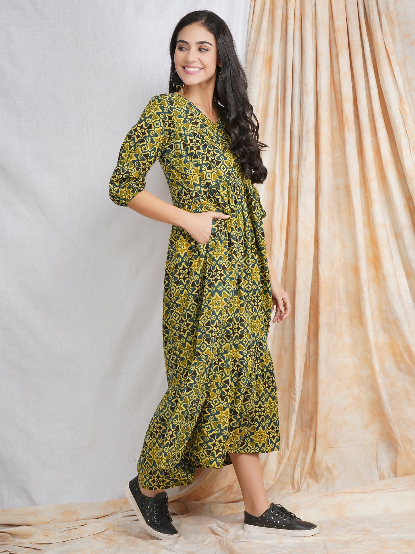 Green Ajrakh Hand Block Cotton dress
