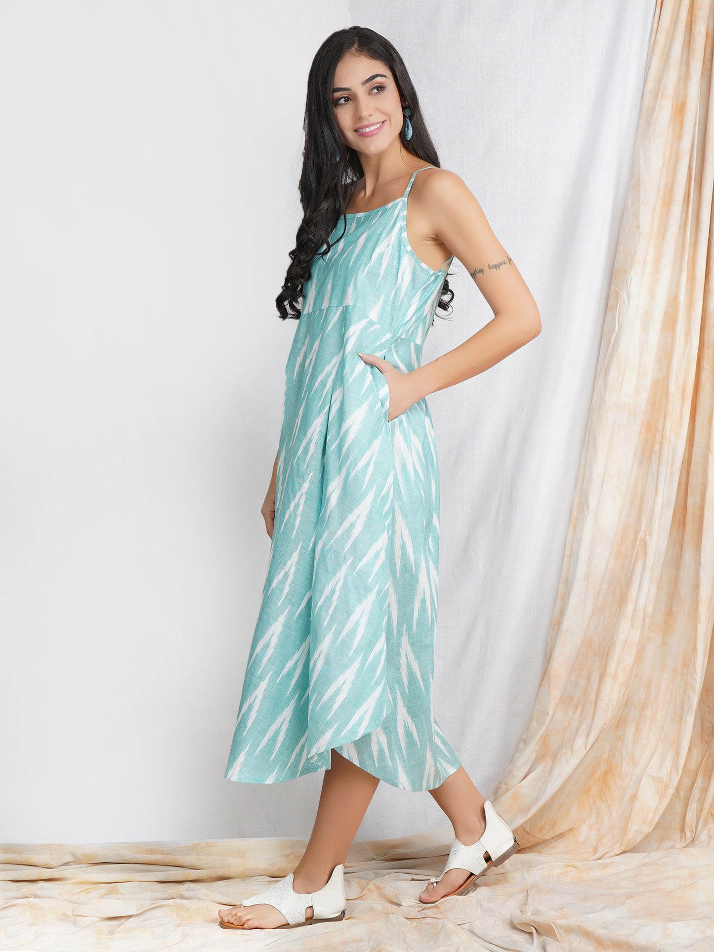 Turquoise Blue Cotton Dress for Women