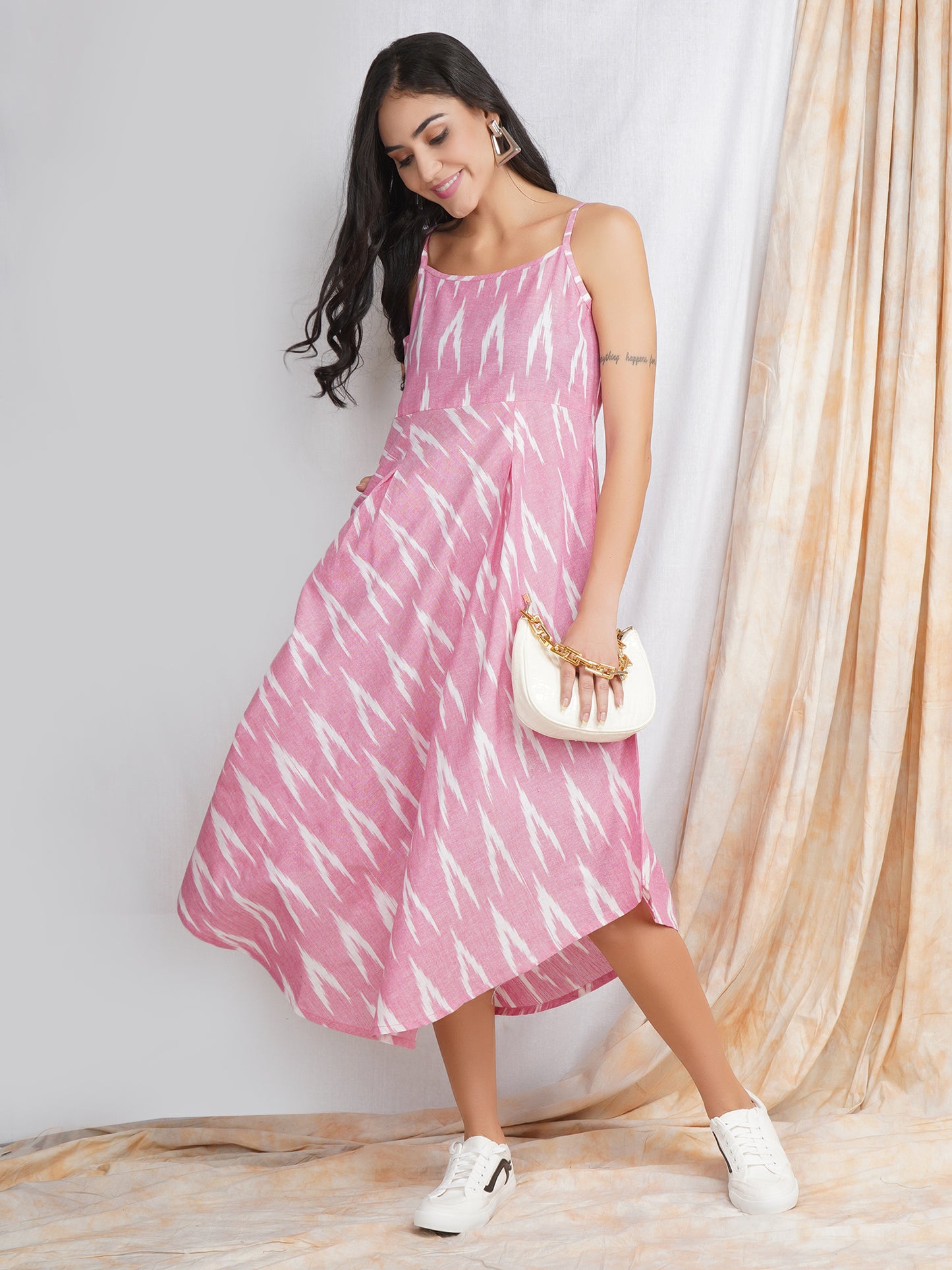 Pink Noodle Strap 'Lively' Cotton Dress
