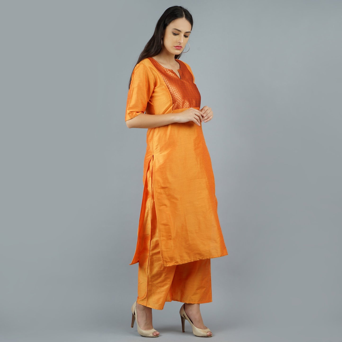Darzaania Orange Cotton Kurtis for Women