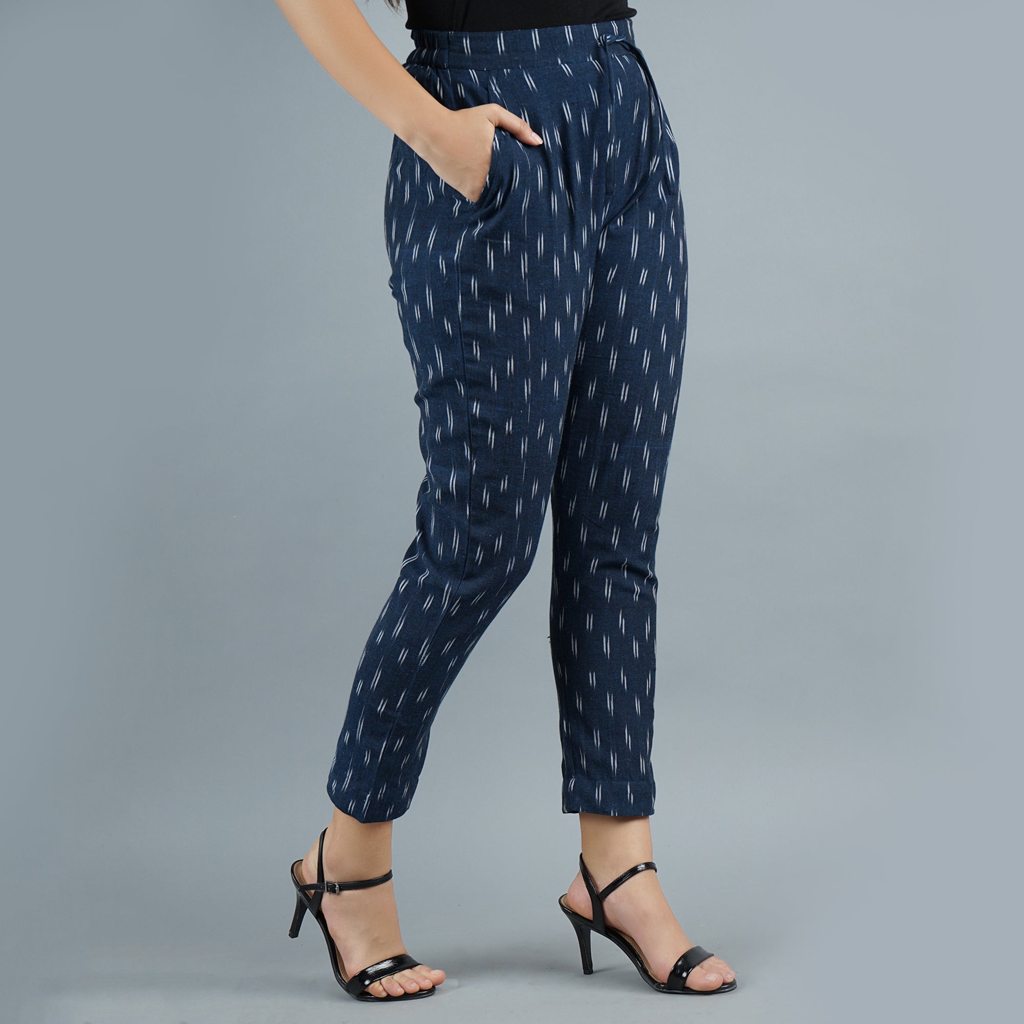 Buy Women Straight Trouser Navy Blue Solid Cotton for Best Price, Reviews,  Free Shipping
