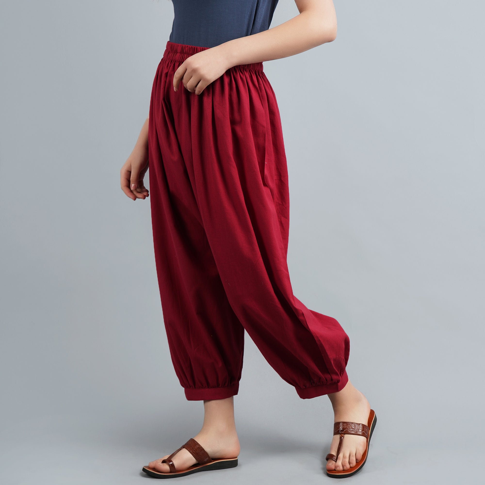Maroon Cotton Harem Pants for Women Online India | CraftsandLooms –  CraftsandLooms.com