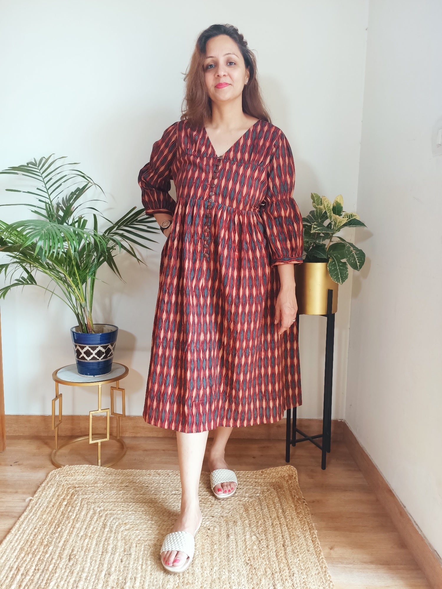 Ajrakh Brown Cotton Dress for women