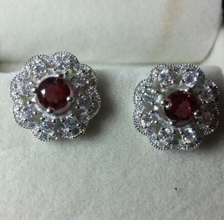 Red Stone Silver Earrings
