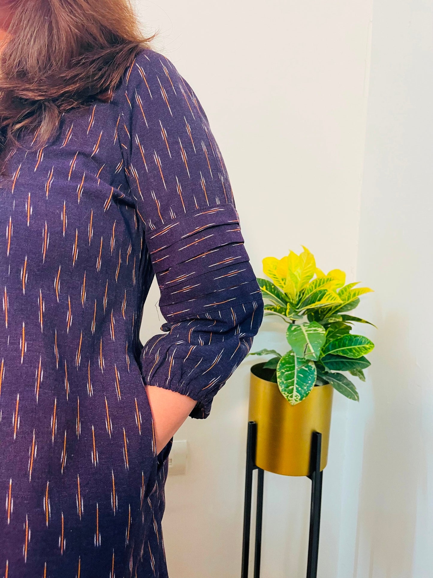 Purple Ikat Smart Dress for Women in Handloom Cotton Fabric