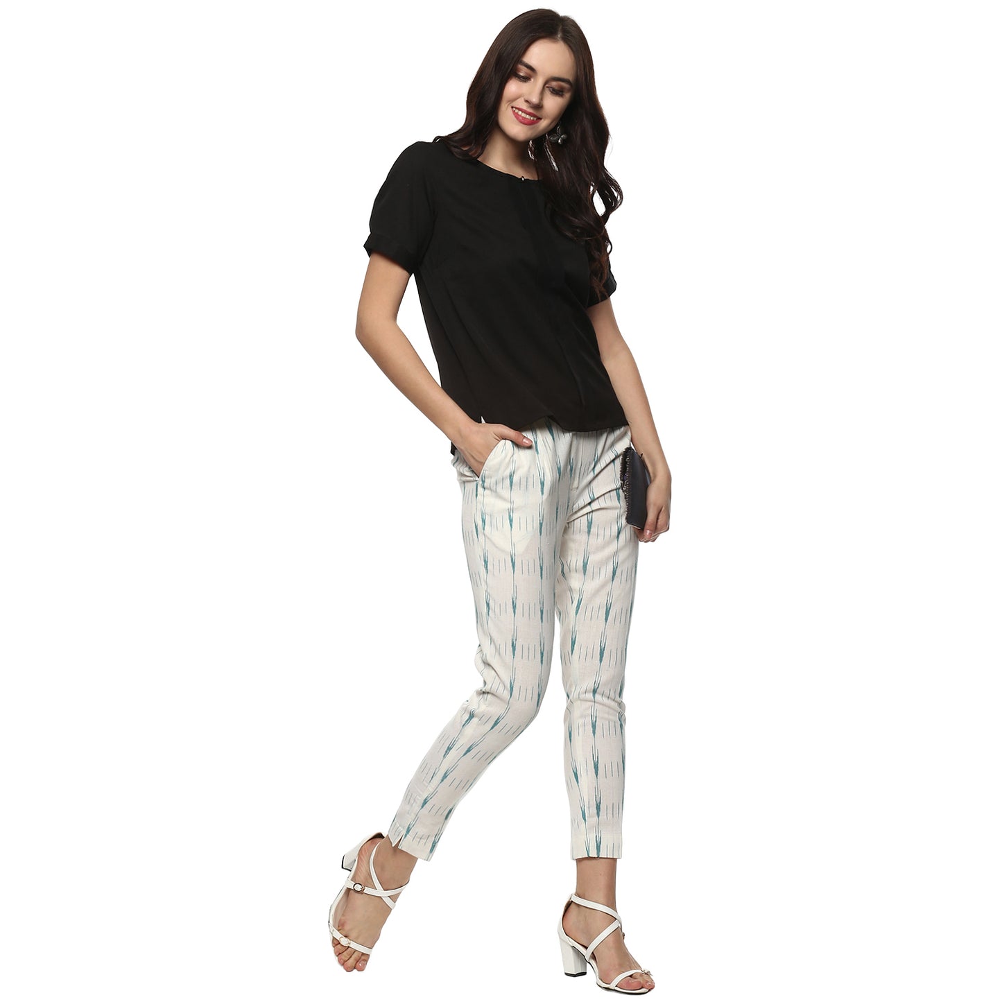 White Handloom Cotton trousers for women