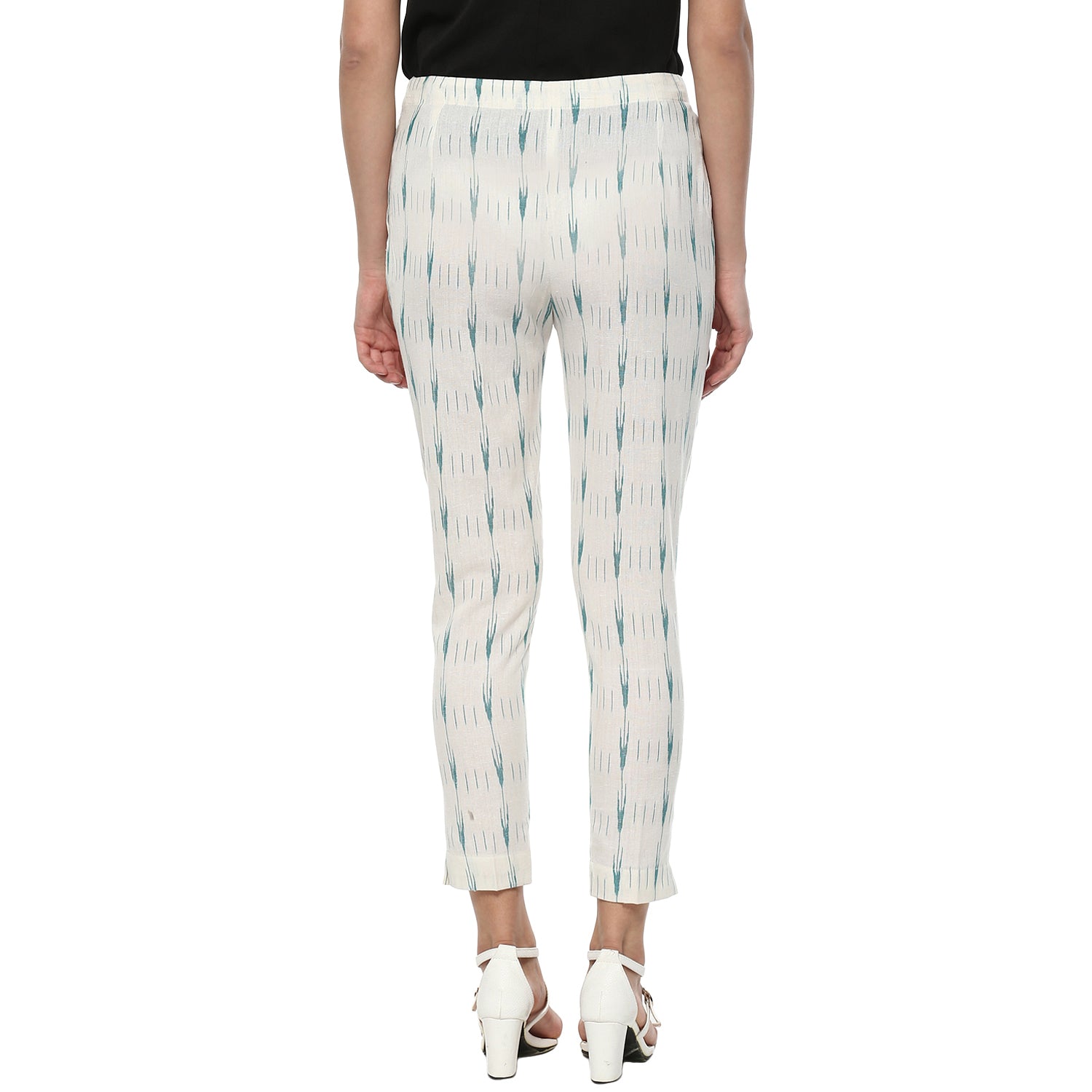 White Ikat Cotton Trousers for women 