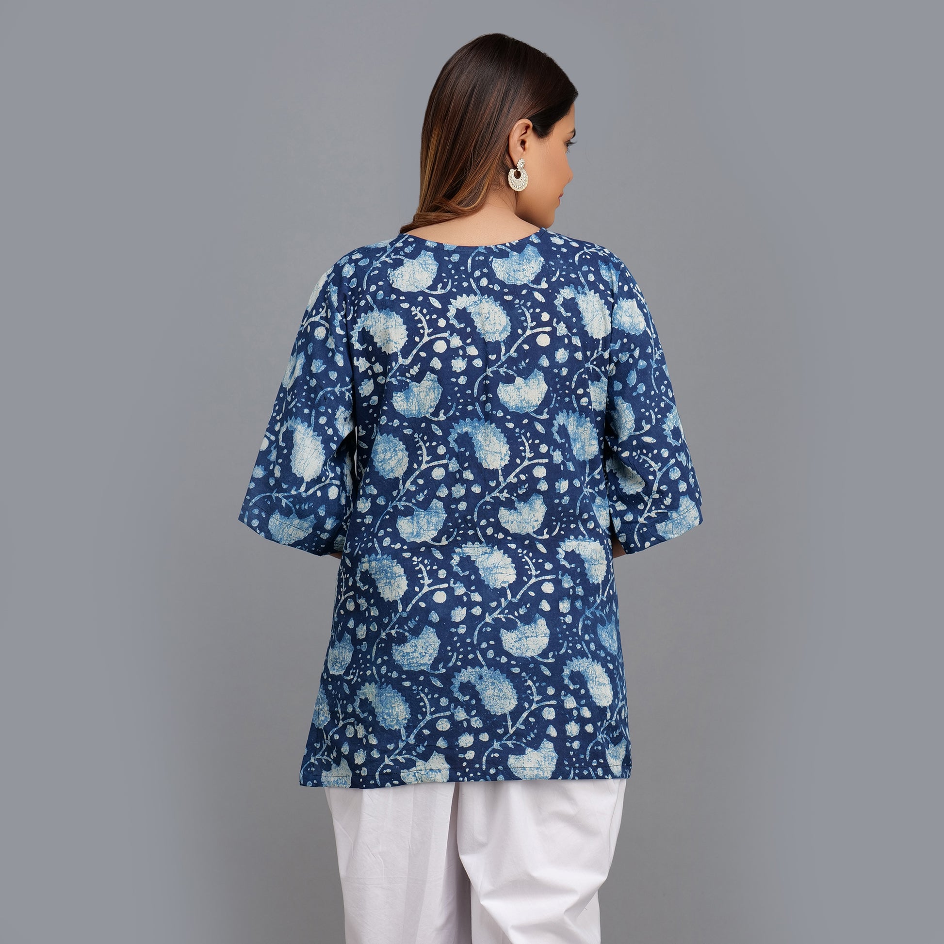 Blue Printed High Low Top for Women