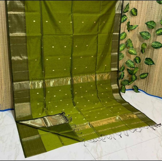 Maheshwari Cotton Silk Mehndi Green Saree