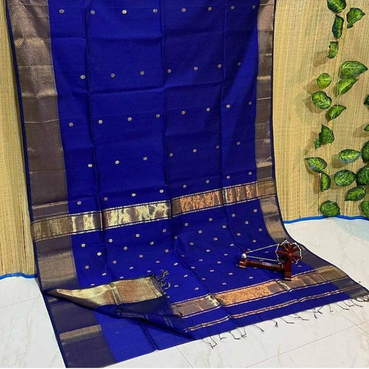 Maheshwari Blue Cotton Silk Saree
