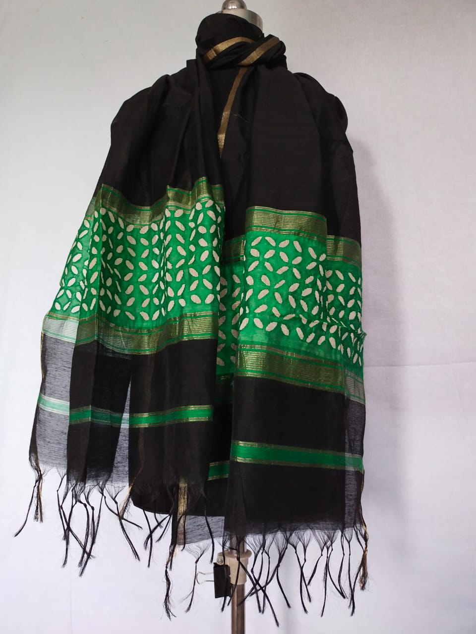 Cotton Silk Woven Chanderi Black Dupatta
