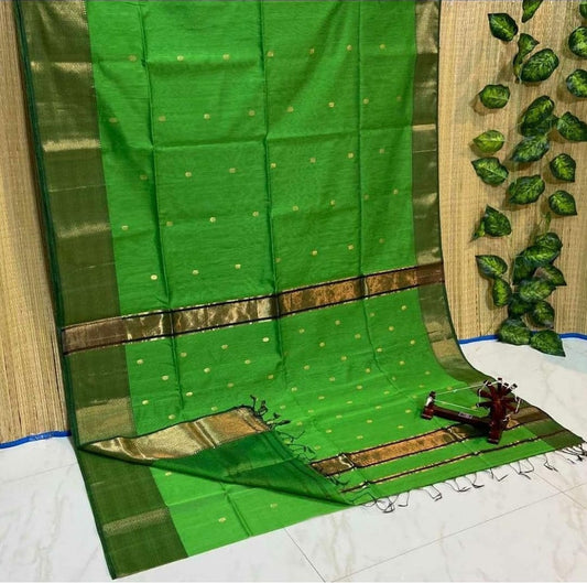Maheshwari Cotton Silk Parrot green Saree